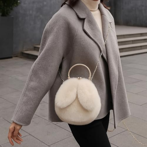 Rabbit Plush Round Crossbody Bag with Chain Strap - Spacious, Cute & Functional for Daily Use2