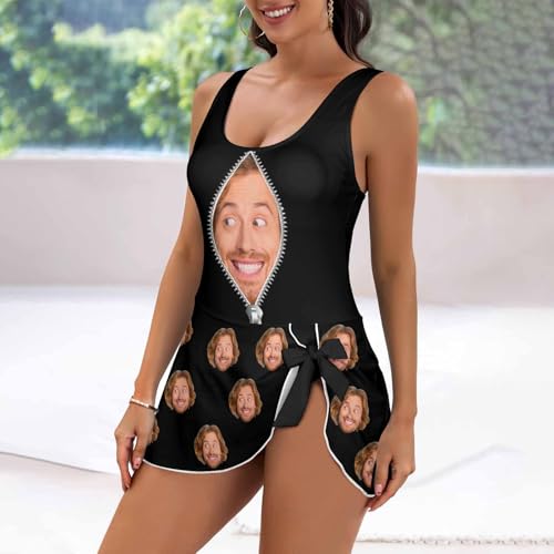 Custom Face Swimsuits for Women Funny Personalized One Piece Bathing Suits with Picture Photo Face Swim Dress2