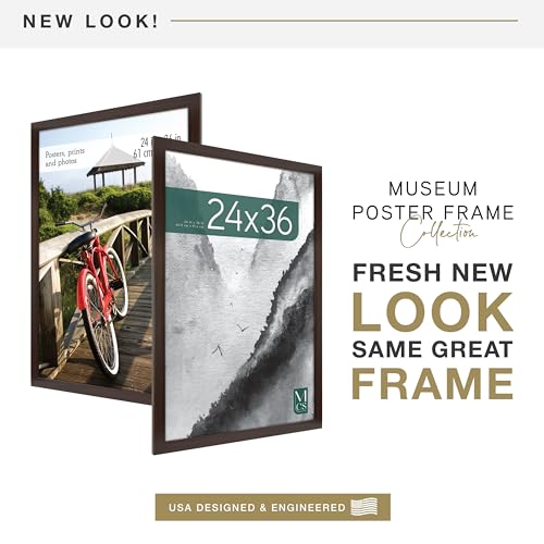 MCS Museum Poster Frame 24x36 Espresso Woodgrain, Vertical & Horizontal Wall Hanging Large Picture Frame for Photos, Posters & Art Prints (1-Pack)