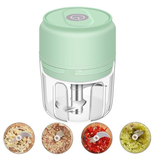 250ml (1 Cup) Electric Garlic Chopper, Portable Garlic Press, Wireless Mini Food Processor, Rechargeable Garlic Chopper Mincer for Ginger, Chili, Onion, Minced Meat and Spices (Green) by G4S3 - Used condition - US$13.96