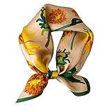 Aufeel Women's 100% Pure Mulberry Silk Small Square Scarf - Neckerchief Women - Silk Headscarf - 21' x 21' (Daisy)
