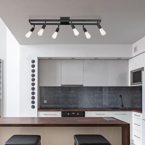 Globe Electric 59811 6-Light Adjustable Track Lighting, Matte Black Industrial Farmhouse Rectangular Frame, Pivoting Heads, E26 Base, Dimmable Ceiling Track Fixture by Globe Electric - Image 2