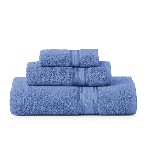 Image of Lane Linen Luxury Bath Towels Set - 3 Piece Set, 100% Cotton Bathroom Towels, Zero Twist, Quick Dry Shower Towels, Soft & Absorbent Bath Towel, 1 Bath Towel, 1 Hand Towel, 1 Washcloth - Cerulean Blue