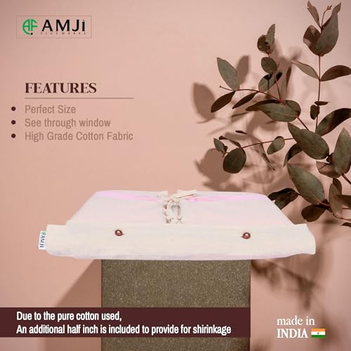 Image of Pure Cotton Fabric Saree Storage Bags | Set of 6, Big Size (17x13 Inches) | Transparent Mesh Window | Button Closure | Off-White Saree Covers | Blouse & Petticoat Organizer for Women