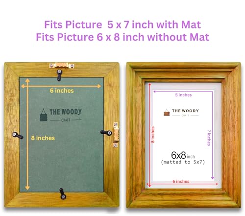 Image of 5 x 7 inch Wooden Photo Frame with Mat, Yellow Photo Frame 5 x 7 inch with Mat or 6 x 8 inch without Mat for Wall Decoration, Gallery Walls, Best Wooden Photo Frames for Posters and Photos