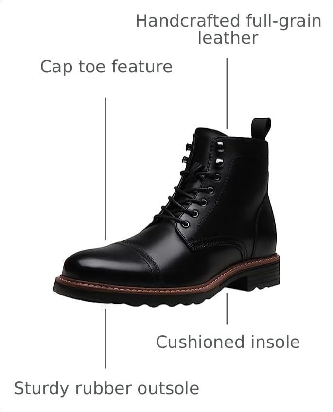 Image of Jousen Leather Boots for Men Dress Retro Classic Design Mens Boots Cap Toe Boot Black Rubber Sole