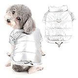 Ranphy Windproof Small Dog Winter Down Coat Snow Jacket Warm Soft Fleece Lined Waterproof for Boys Girls with D-Ring Comfortable Clothes Pet Pup Cats Apparel for Cold Weather Silver XXL