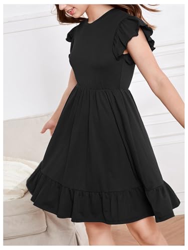 Verdusa Girl's Ruffle Sleeve Summer Dresses A Line High Waist Short Flowy Dress3