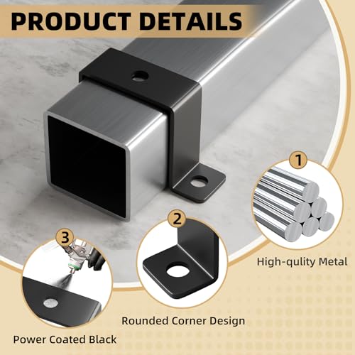 Image of 2 inchx2 inch Square Tube Strap Clamp | U shaped metal bracket | Black Square Pipe Clamp with Powder Coated | Wood Deck Fence Post Tie | Square Tube Buckle for Water Pipes,Stairs Railing - 3 Pcs