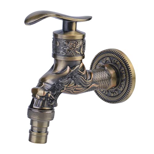Grifo De JardíN Antiguo De Kromini Vintage Grifo De JardíN Grifo De 1/2 Pulgadas Montado En La Pared DragóN Tallado Grifo, Nostalgia Grifo Para El Hogar Cocina BañO Al Aire Libre JardíN Cover