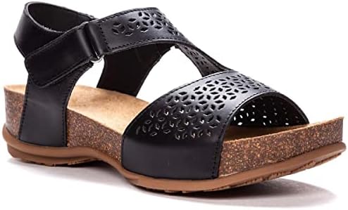 Women's Propet Phoebe Perforated Wedge Strappy Sandal Black Leather 8.5 B | Image 1