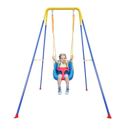 Toddler Swing Set, 2 in 1 Baby Swing Set for Indoor Outdoor Backyard, Baby Swing with Bouncer Jumper, Foldable Metal Stand,ðŸ²ðŸµ\" (ð—›) Large