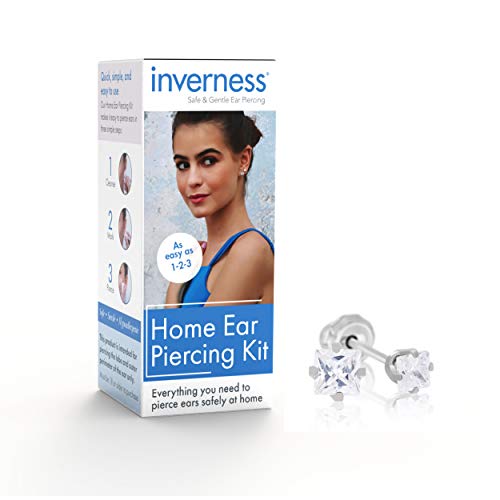 Inverness Kit Casero de Perforacion para Pendientes Piercing - Grado M�dico Acero Inoxidable para Aretes - Seguro y F�cil de Usar - Ideal para Profesional y Autoperforaci�n - Cuadrado - 3mm