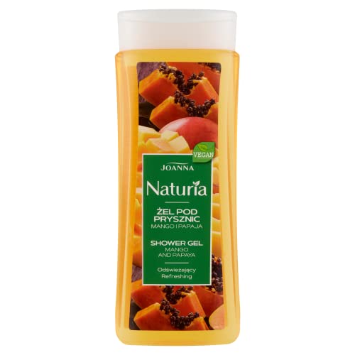 JOANNA Naturia Gel doccia Estratto di mango e papaya – Pelle accuratamente pulita e rinfrescata – Doccia da donna – Gel doccia per donna – Profumo piacevole – 300 ml