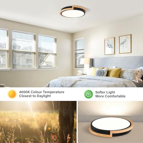 Vikaey Modern Wood LED Flush Mount Ceiling Light Fixture,Blcak Round Ceiling Lighting,Ceiling Lamp for Closets, Kitchens, Stairwells, Bedrooms(11.8In/30CM 4000K) - Cosy Home Interiors Vikaey Modern Wood LED Flush Mount Ceiling Light Fixture,Blcak Round Ceiling Lighting,Ceiling Lamp for Closets, Kitchens, Stairwells, Bedrooms(11.8In/30CM 4000K) - Image 3