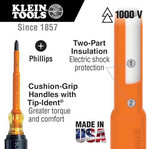 Klein Tools 633-4-INS Izolowany #1 Phillips-Tip Screwdriver, 4-calowy przez Klein Tools