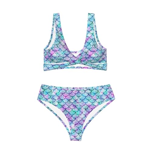 Bikini Set for Women Two Piece Swimsuit Print Sexy High Waisted Swimwear V Neck Cheeky Bathing Suit3