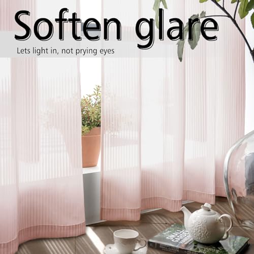 Image of Pink Sheer Curtains 84 inches Long - Home Decoration Grommet Airy & Lightweight Elegant Window Treatments with Light Filtering for Bedroom /Living Room (2 Panels, W42 x L84)