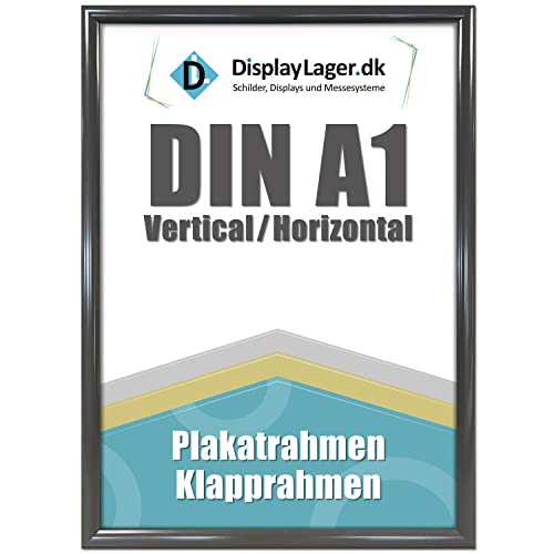 DisplayLager - A1 Anthrazitgrau Klapprahmen mit 25mm Aluminium Profil Entspiegelter Schutzscheibe Befestigungsmaterial
