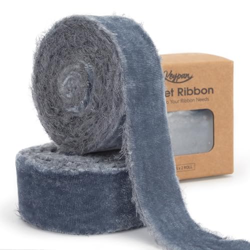 Keypan Dusty Blue Velvet Ribbon for Christmas Tree, 1 in x 6 yd