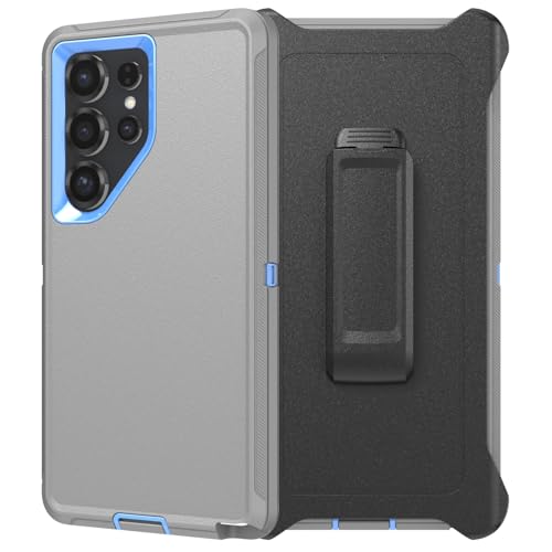 Defender Series Case for Samsung Galaxy S25 Ultra，Rugged & Durable,Military Grade Shockproof Secure Layered, with Port Protection, Includes Holster Clip Kickstand for S25 Ultra 6.9"-Gray/Dark Blue by YmhxcY - Used condition - US$14.53