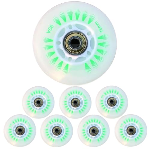 JCCHT Light up Inline Skate Wheels Luminescence Roller Skate Replacement PU Wheels 60mm~110mm with Bearings 90A 8-Pack,Green,80MM