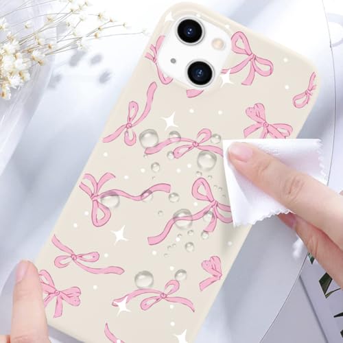 Coque iPhone 15 Pro Max silicone liquide rose avec motif nœud