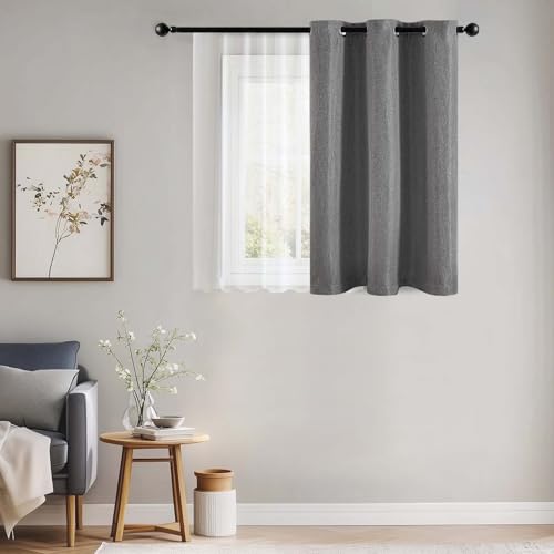 jinchan Room Darkening Curtain for Living Room Bedroom Curtain for Window Texture Drape Single Panel 45 Inches Length Window Treatment Gray