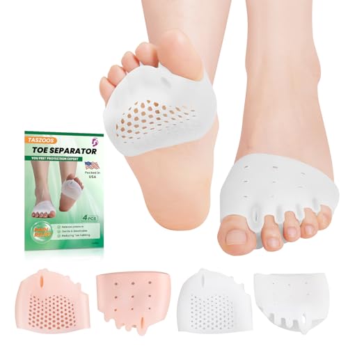 TASZOOS Toe Separators & Metatarsal Pads for Women & Men - 4 PCS Gel Toe Spacers, Ball of Foot Cushions for Pain Relief, Metatarsalgia, Morton's Neuroma, All-Day Comfort for Walking, Running, Standing