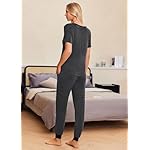 Ekouaer Pajamas for Women Set 2 Piece Lounge Set Short Sleeve Pjs Joggers Long Pants Sleepwear with Pockets - Image 5