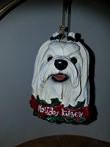Holiday Kisses Maltese Dog Head Christmas Ornament