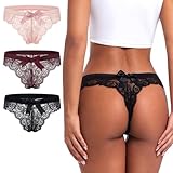 sasiga Women Lace Bow Thongs,T Back Low Waist Panties Sexy V-Shape Design Floral Lace,Breathable Panties Undies for Women 3-Pack
