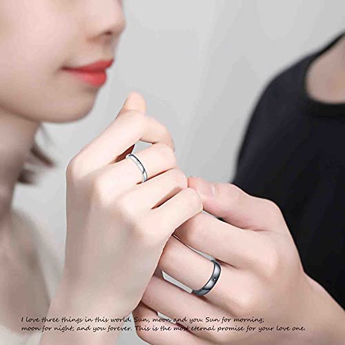 Sun And Moon Couple Rings 2Pc 925 Sterling Sliver Engagement Couple Rings Adjustable Couple Matching Rings Engagement Wedding Band Set For Couples Him And Her Blake And White Promise Couple Ring #TOP2