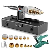 Saldatrice a Bussola, 1500W Saldatore per Plastica Ø 20/25/32/40/50/63 mm Saldatrice per Tubi in PPR Temperatura Regolabile da 100°C a 320°C con Tagliatubi da 42mm e 6 Bussole