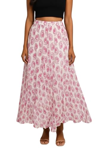 Image of Premium Long Skirt | Stylish Long Crushed Cotton & Unique Prints | Floor Length Skirt for Women | Elastic Waist Premium Maxi Skirt - Comfortable Casual Wear