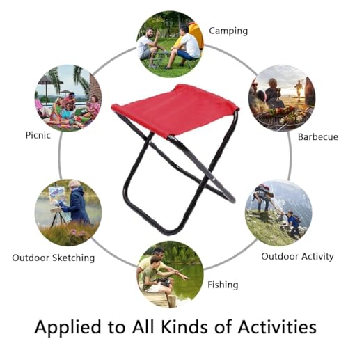 Image of MH Classic Camp Chair, Foldable Stool-Light weight Metal Material 17.5 Height Practical Foldable Stool Design Fishing Picnic Camping BBQ Beach Bath Hunting hiking, climbing a mountain Travel (Red)