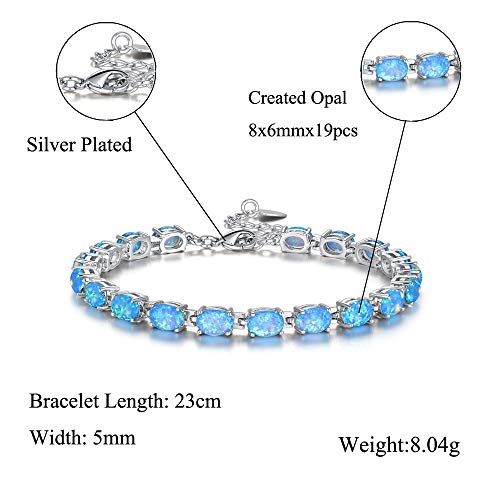 Cinily Created Blue Fire Opal Rhodium Plated For Women Jewelry Wedding Gems Bracelet 8.5" #TOP5