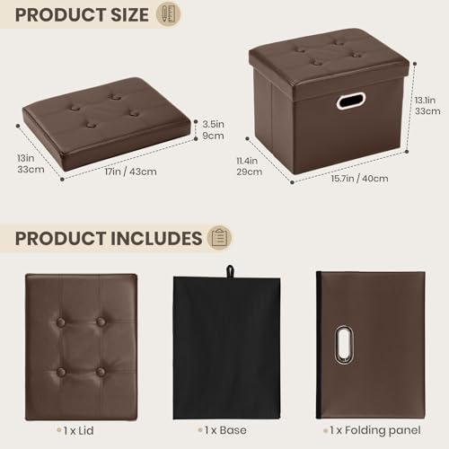 COSYLAND Folding Storage Ottoman Bench with Handles, 43x33x33 Centimeters Faux Leather Footstool and Ottoman, Living Room Storage Chest, Foot Rest Stool (Coffee) by COSYLAND - Used condition - Image 5