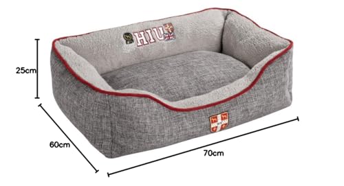 HUNTER Hundesofa UNIVERSITY, gemütliches Hundebett im College-Look, weiches Kuschelsofa mit Wendekissen, erhöhter Rand, Bezug waschbar, Farbe: grau, Größe: L