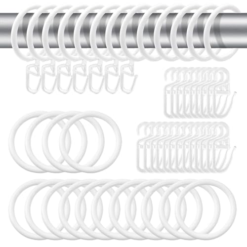 SyiXute 50 Piezas Blanco Anillos de Metal para Cortinas y Ganchos de Cortina de Plástico,30 mm Diámetro Interior para Cortina de Ventana,Cortina de Cama,Cortina de Ducha