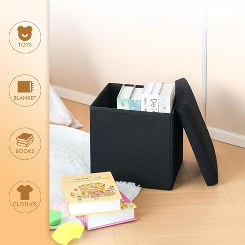 Siège repose-pieds avec coffre de rangement cube en lin - 6