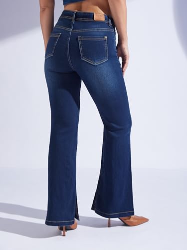 Image of Miss Chase Women's Wide-Leg High-Rise Regular-Length Stretchable Shaping Denim Jeans