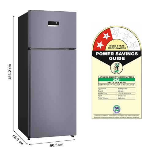Bosch 243L, 2 Star, Frost Free Double Door Refrigerator | 6-in-1 Convertible Modes | 80min Convert | Touch Panel | Extend Cool up to 18 hrs | SuperFreeze (CTC27U12VI, Dark Lake, 2026) view 2