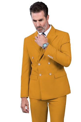 Mens Suits Slim Fit 2 Piece Peak Lapel Double Breasted Blazer Tuxedo Suit Set for Men Casual Wedding Casual Business