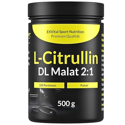 L-Citrullin Pulver, 500g L-Citrullin DL-Malat 2:1 - Optimale Löslichkeit, Vegan & aus pflanzlicher Fermentation, Laborgeprüft & ohne Zusätze, Workout booster, Premium Aminosäure