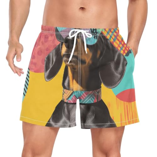 Traje de baño de secado rápido para hombre con estampado de perro salchicha de los años 80