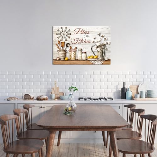 HOMEOART Kitchen Canvas Wall Art Rustic Farmhouse Kitchen Wall Decor Painting Art Print for Dining Room Decor, Framed Ready to Hang on Wall 24x36 inch by HOMEOART - Used condition - Image 3