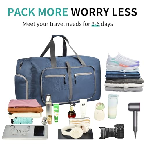 Dimayar Travel Duffle Bag for Men Women - Foldable Duffel Bag with Shoes Compartment - Overnight Bags Waterproof & Tear Resistant(40L,Dark Blue)
