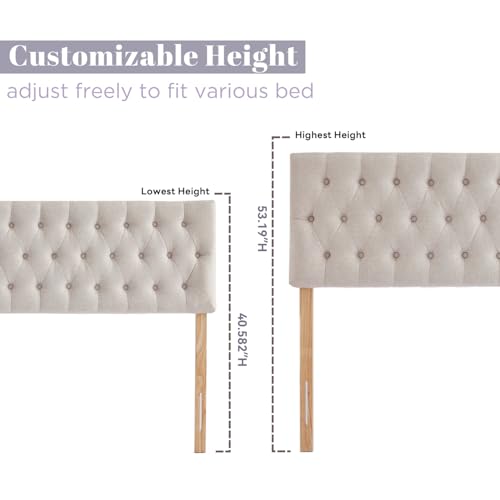 Kingfun Tufted Upholstered Queen Size Bed Headboard in Modern Button Design, Adjustable Solid Wood Head Board, Premium Linen Fabric Padded Headboards in Bedroom (Beige, Queen) — view 2