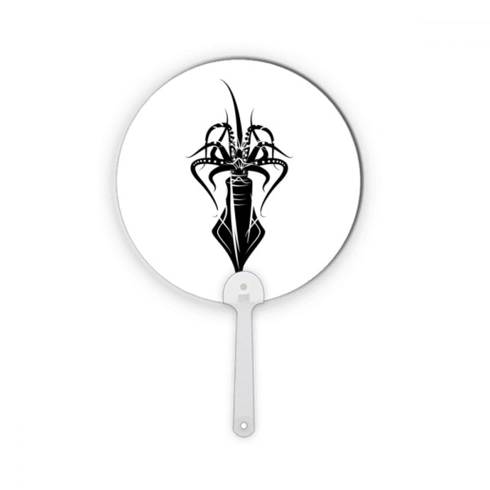 Éventail plastique rond portable contre la chaleur motif poulpe noir